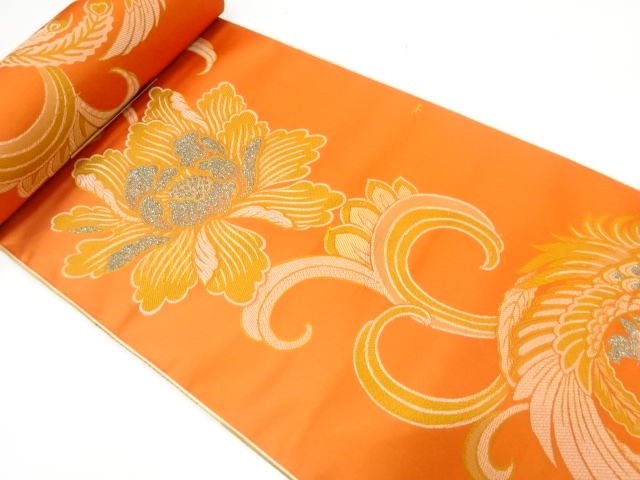 JAPANESE KIMONO / ANTIQUE BOLT FOR FUTON BEDDING COVER / WOVEN PEONY & PHOENIX